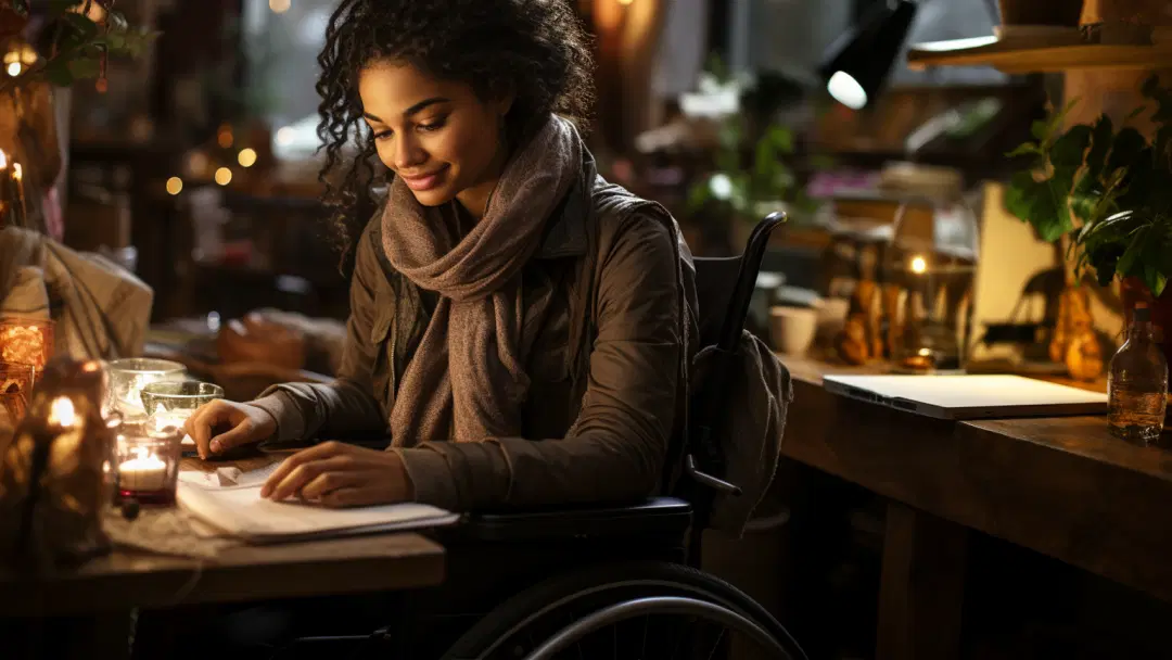 Ilo service image Girl on a wheelchair studying