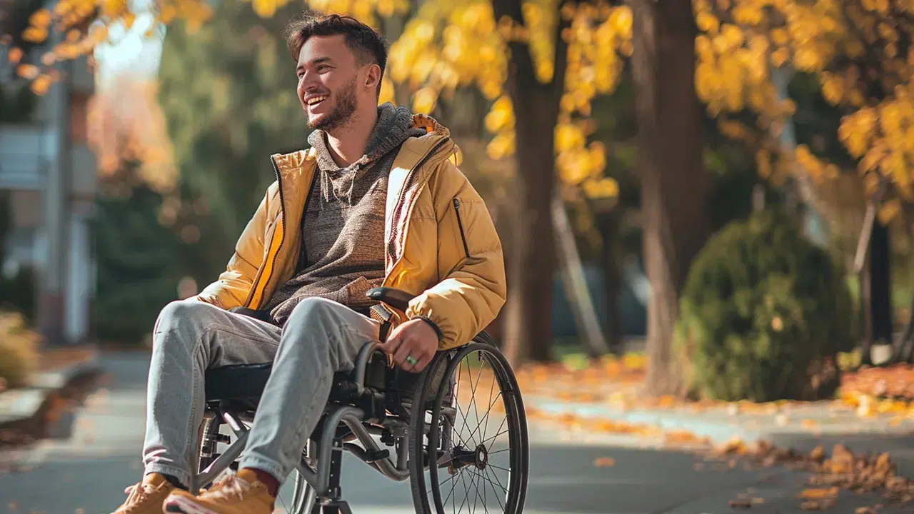 Key Benefits of NDIS Short-Term Accommodation Getaways A man smiling while using his wheelchair and enjoying a short term accommodation for NDIS